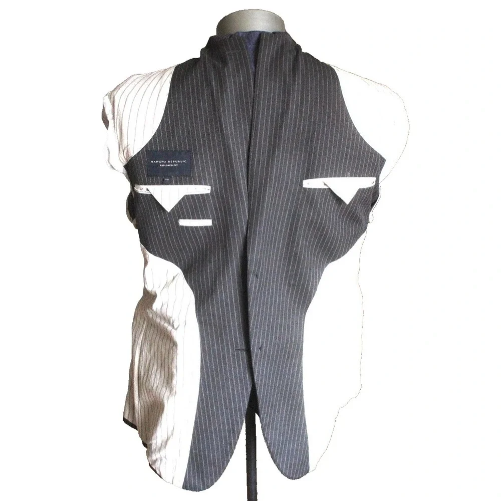 charcoal pinstripe Banana Republic cotton blazer jacket sport suit‎ coat 44 R